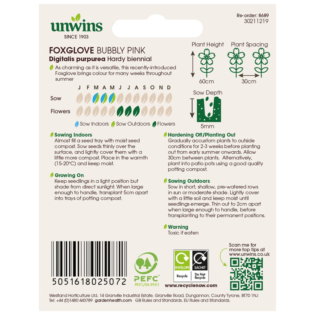 Unwins Foxglove Bubbly Pink F1 Seeds 5051618025072 2